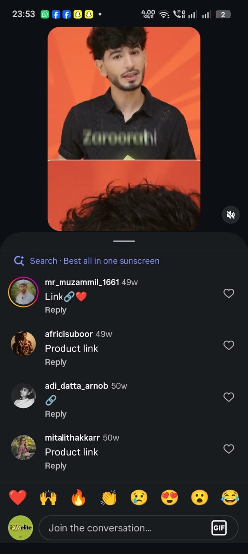 Comment section showing product link requests